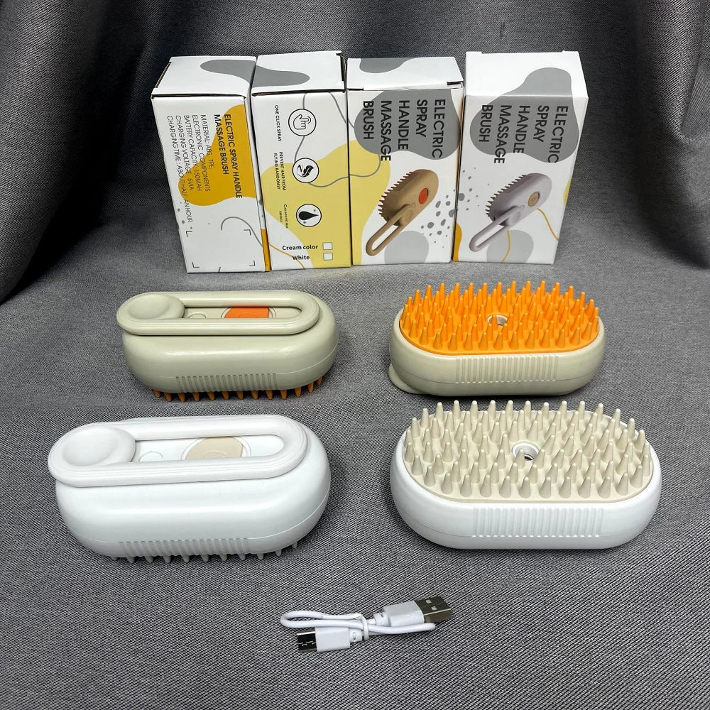 Rotate Steam Brush for Cat Dog Comb Electric Spray Removes Hair Cat Brush Soft Silicone Massage Grooming Comb Pet Accessories