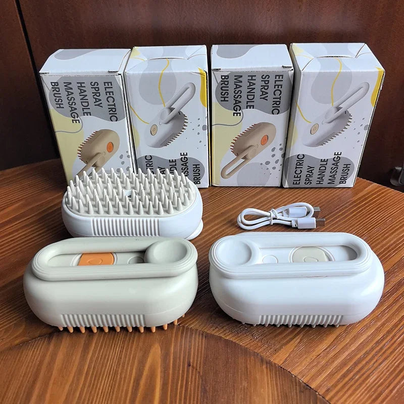 Rotate Steam Brush for Cat Dog Comb Electric Spray Removes Hair Cat Brush Soft Silicone Massage Grooming Comb Pet Accessories