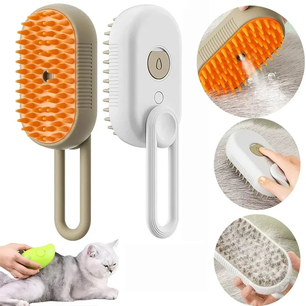 Rotate Steam Brush for Cat Dog Comb Electric Spray Removes Hair Cat Brush Soft Silicone Massage Grooming Comb Pet Accessories