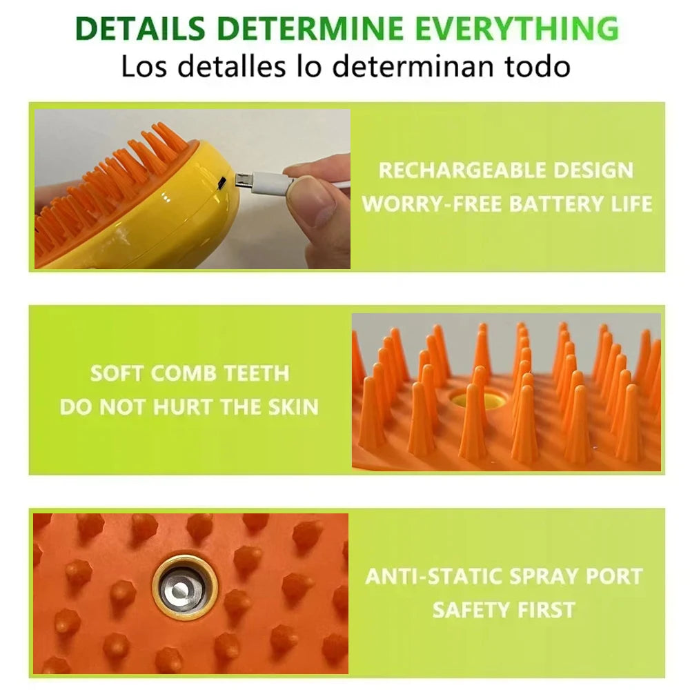 Rotate Steam Brush for Cat Dog Comb Electric Spray Removes Hair Cat Brush Soft Silicone Massage Grooming Comb Pet Accessories